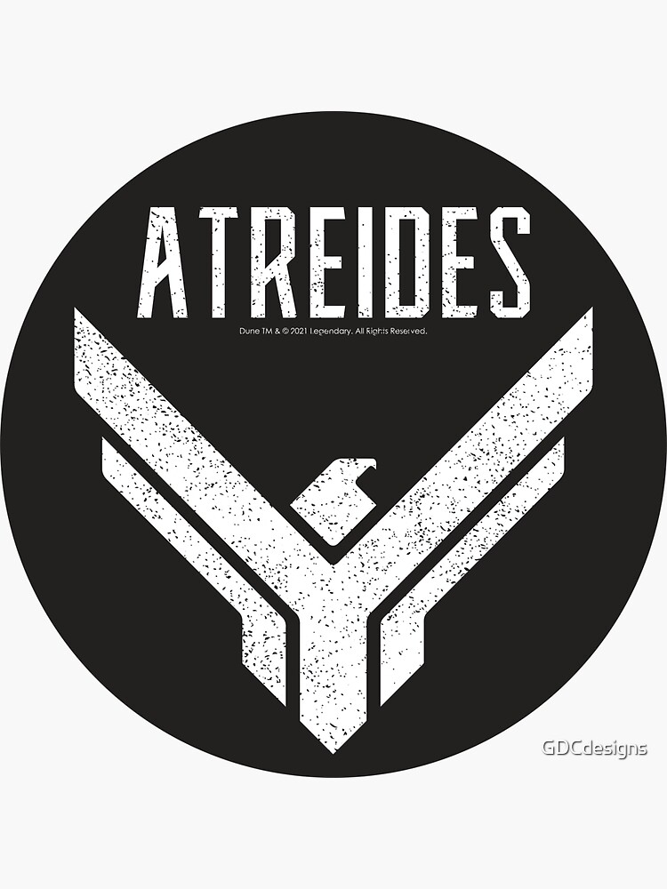Sticker for Sale mit Atreides House Distressed Art Design (weiß und schwarz)  - Dune (Film 2021) von GDCdesigns