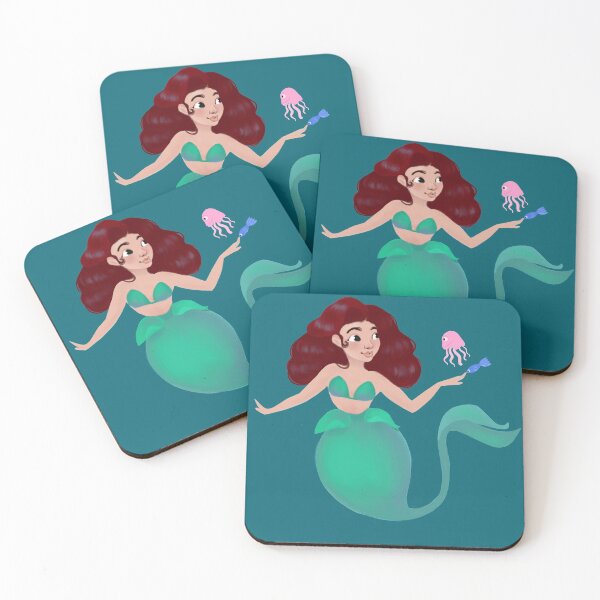 Item preview, Cute Redhead Mermaid With Pink Jellyfish and Blue Fish  designed and sold by Patricia Grannum.