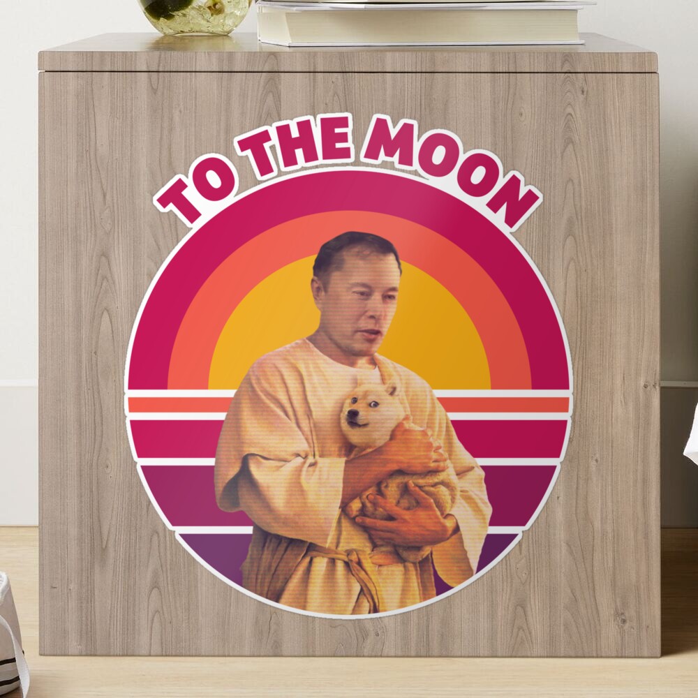 Dogecoin To The Moon - Elon Musk our savior DogeFather Meme Retro Sunset