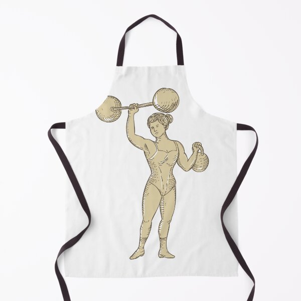 Item preview, Vintage Circus Strongwoman Female or Lady Strongman Lifting Barbell on One Hand and Kettlebell in Etching Engraving Style  designed and sold by patrimonio.
