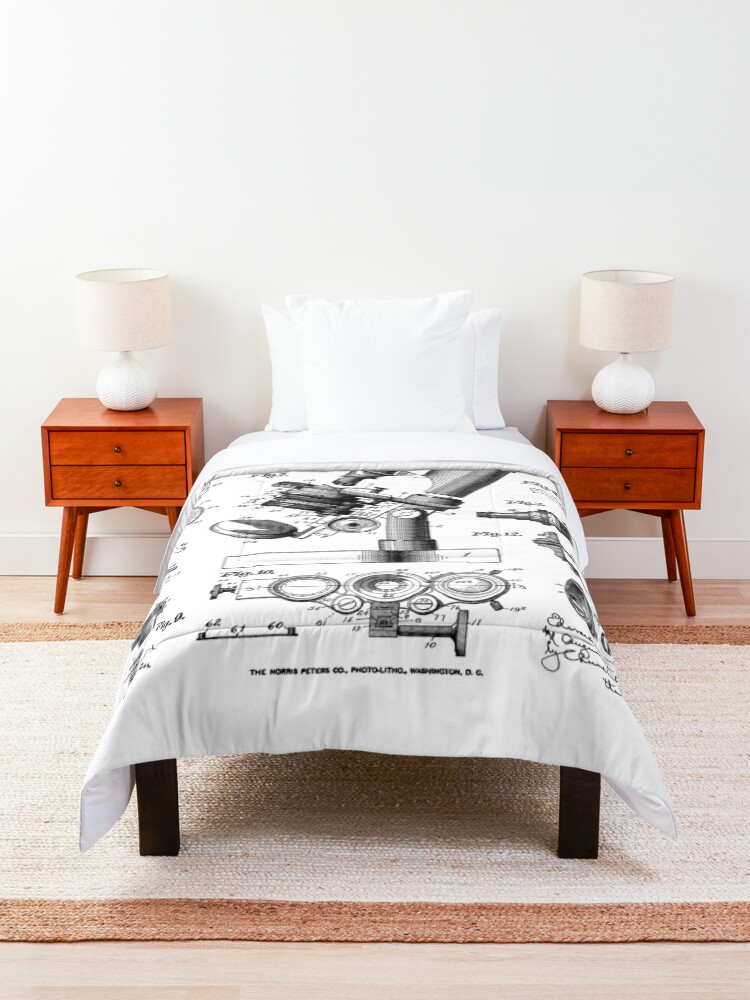 Alternate view of Microscope Biologist Science Vintage Patent Drawing Print Comforter