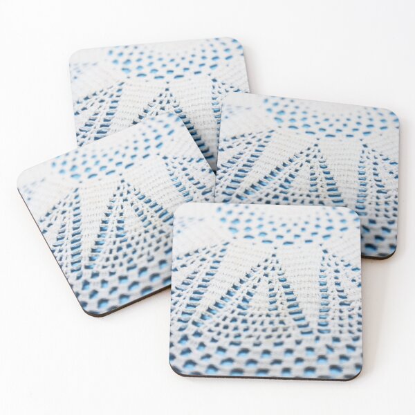 Item preview, White knitted symmetrical pattern on blue surface designed and sold by FCEalin.