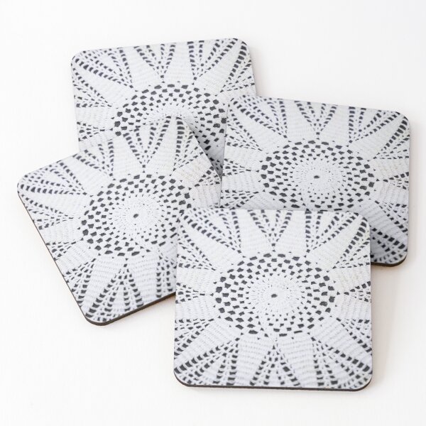 Item preview, White floral symmetric knitted cloth on black and blue background designed and sold by FCEalin.