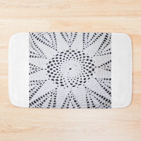 Item preview, White floral symmetric knitted cloth on black and blue background designed and sold by FCEalin.