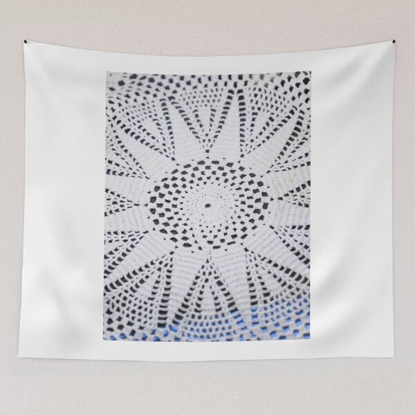 Item preview, White floral symmetric knitted cloth on black and blue background designed and sold by FCEalin.