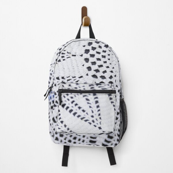 Item preview, White floral symmetric knitted cloth on black and blue background designed and sold by FCEalin.