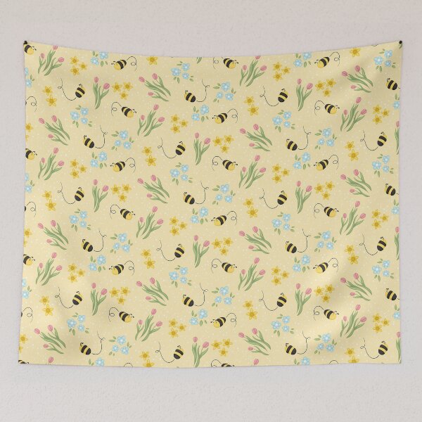 Item preview, Cute Spring Bee Tulips and Daffodils Flower Pattern Digital Illustration designed and sold by AlmightyClaire.