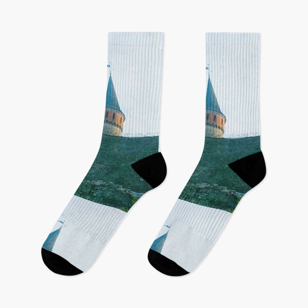 Item preview, Some turrets of the Old Fortress against the background of the blue cloudy sky, Kamenets-Podolsky, Ukraine designed and sold by helenkaiy.