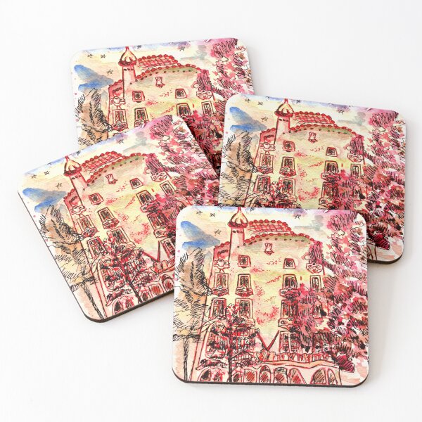 Item preview, Barcelona at night, watercolor, casa mila by night, starry night in Barcelona designed and sold by Ala Lopatniov.
