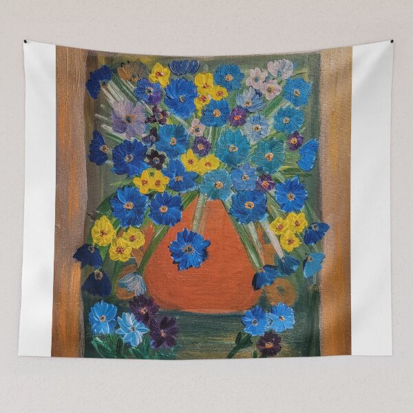 Item preview, Some abstract mixed flowers in a metallic vase  designed and sold by kkartwork.