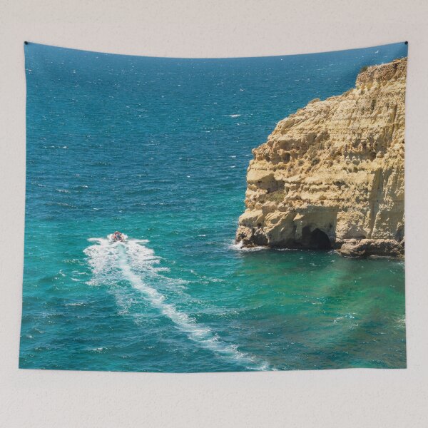 Item preview, Speeding Boat - Blue Coastal Trip at Carvoeiro Algarve Portugal designed and sold by Georgia Mizuleva.