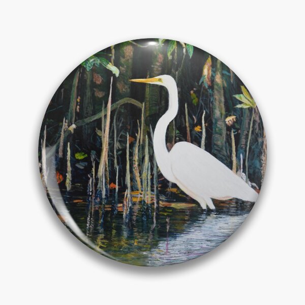 Item preview, Mute Witness Egret Bird in Swamp Landscape designed and sold by Jane Ianniello.