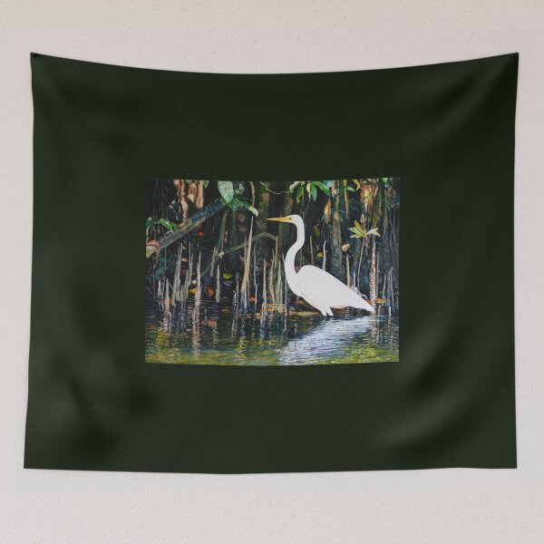 Item preview, Mute Witness Egret Bird in Swamp Landscape designed and sold by Jane Ianniello.