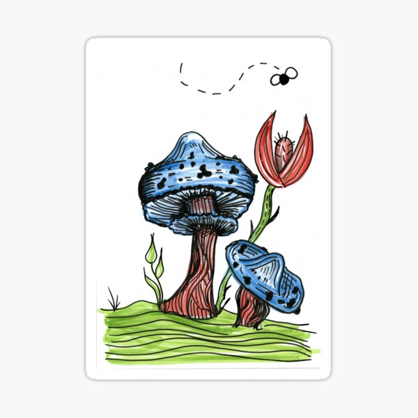 “Mushrooms and Fly Trap Illustration” Sticker by NikkofTime | Redbubble