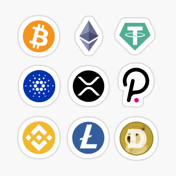 Cryptocurrency Collection - Bitcoin, Ethereum, Tether, Cardano, XRP, Polkadot, Binance Coin, Litecoin, Dogecoin - cryptocurrencies Sticker