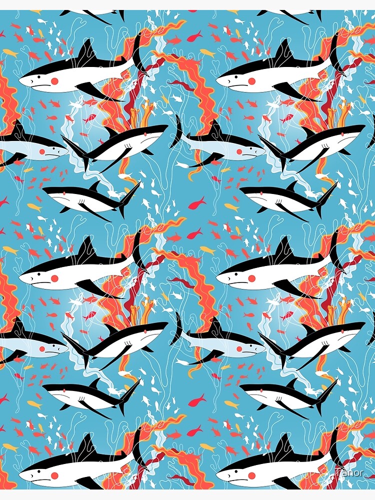 Thumbnail 3 of 3, Photographic Print, Graphic pattern of swimming sharks designed and sold by Tanor.