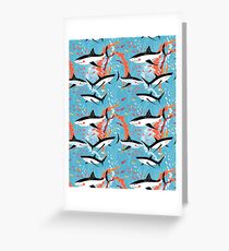 Graphic pattern of swimming sharks Greeting Card