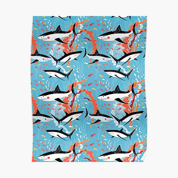 Graphic pattern of swimming sharks Poster