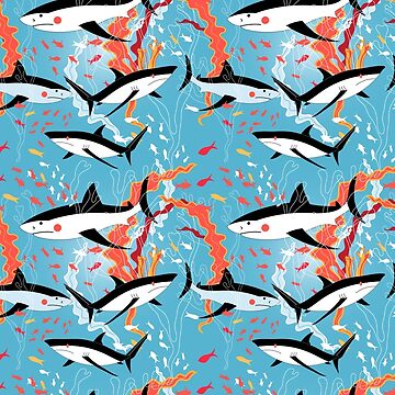 Artwork thumbnail, Graphic pattern of swimming sharks by Tanor