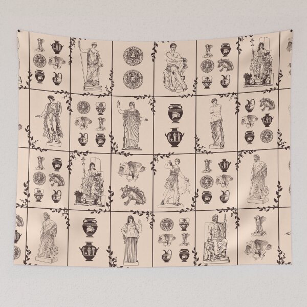 Item preview, Beige ancient Greek Olympian gods mythological figures pattern designed and sold by CynthiaGraphics.