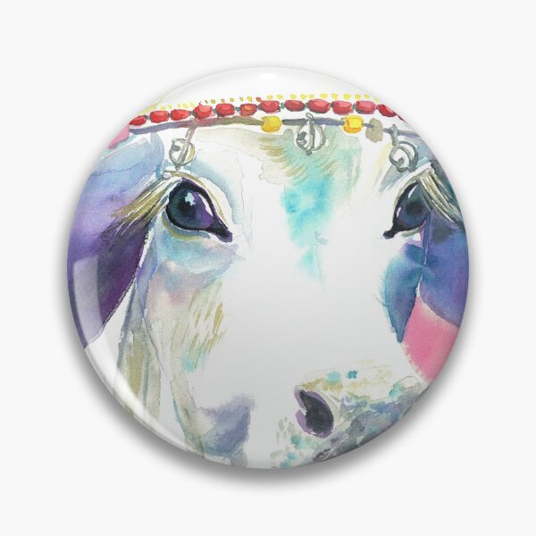 Item preview, Longhorn Indian cow watercolor designed and sold by orangerinka.