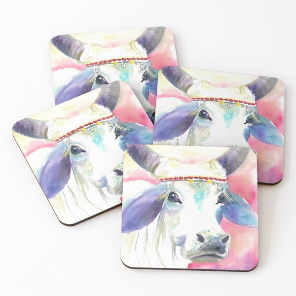 Item preview, Longhorn Indian cow watercolor designed and sold by orangerinka.