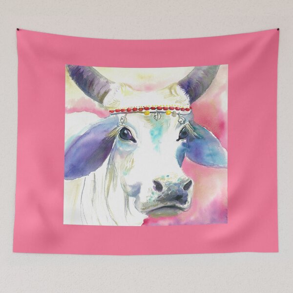 Item preview, Longhorn Indian cow watercolor designed and sold by orangerinka.