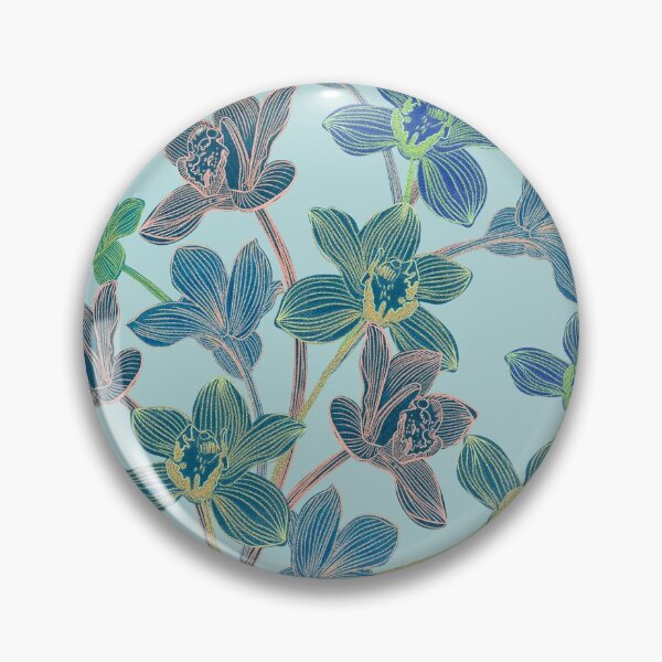 Item preview, tropical pattern with yellow and green and blue exotic foliage with acid orchids on turquoise background designed and sold by ANAKOTO.