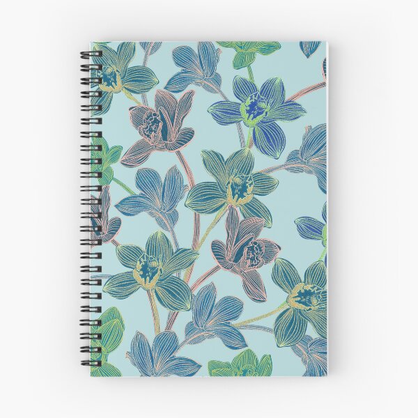Item preview, tropical pattern with yellow and green and blue exotic foliage with acid orchids on turquoise background designed and sold by ANAKOTO.