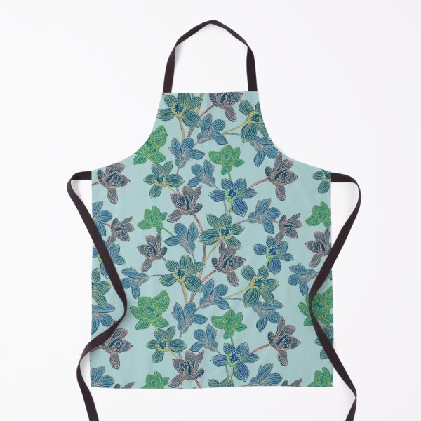 Item preview, tropical pattern with yellow and green and blue exotic foliage with acid orchids on turquoise background designed and sold by ANAKOTO.