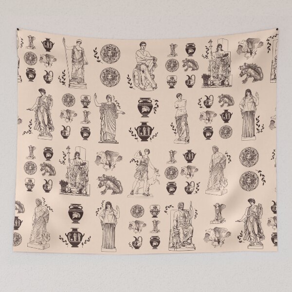 Item preview, Beige ancient Greek Olympian gods mythological figures pattern designed and sold by CynthiaGraphics.