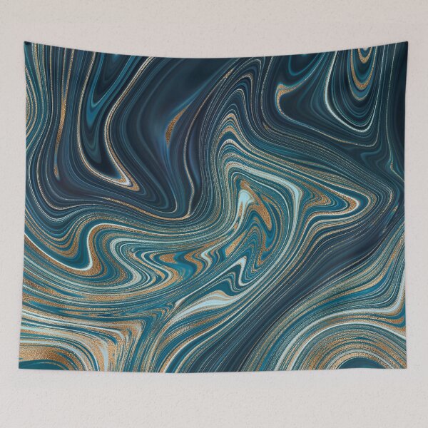Item preview, Teal gold agate liquid marble texture fluid artwork designed and sold by CynthiaGraphics.