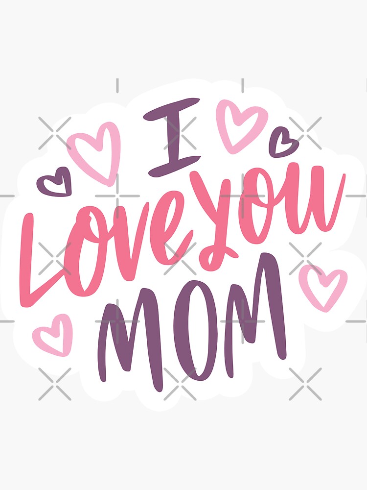 Thumbnail 3 of 3, Sticker, I Love You Mom with Pink Hearts designed and sold by MadMando.