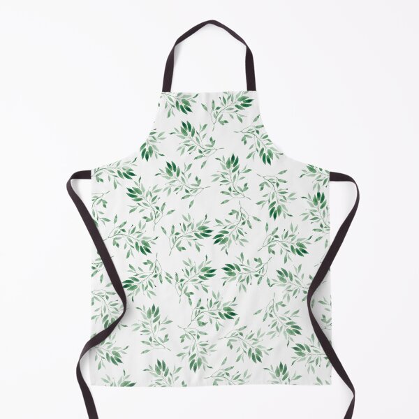 Watercolor leaves green - pattern Apron
