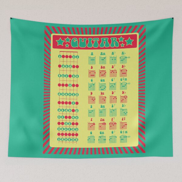Item preview, Learn Guitar! Fun Retro Notes and Chords Chart designed and sold by luciddreame.