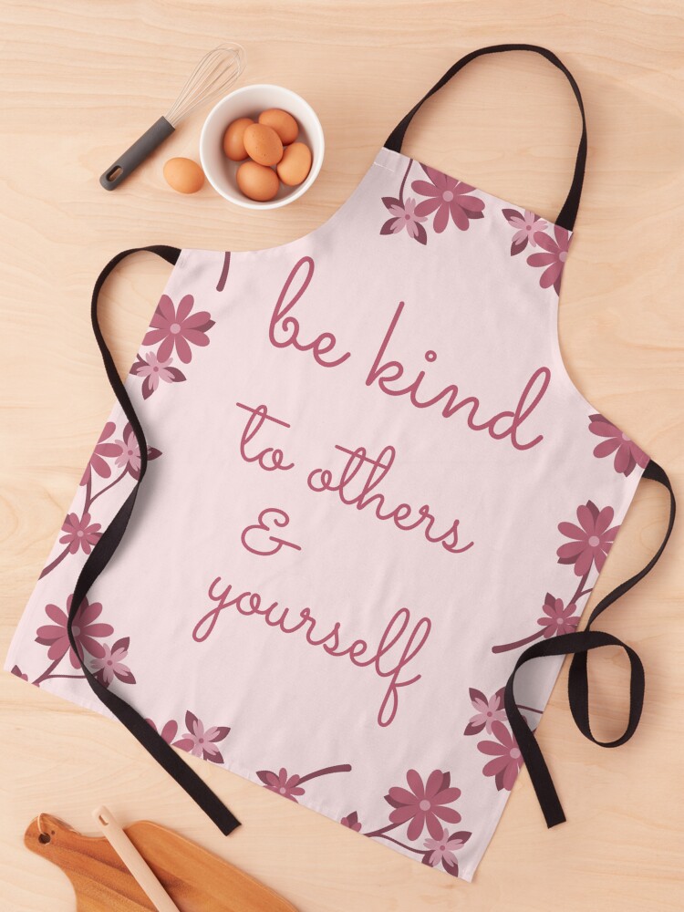 Thumbnail 1 of 6, Apron, Be Kind To Others & Yourself Cute Purple Pink Flowers Typography designed and sold by DesignsbyEH.