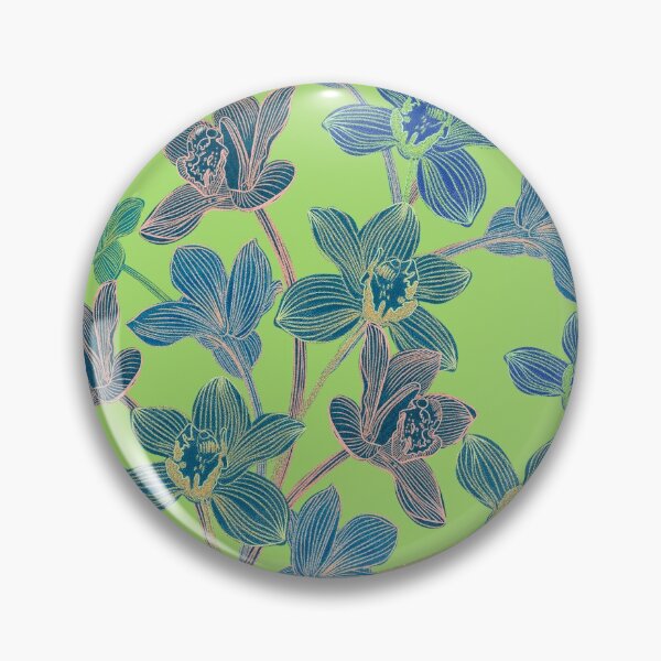 Item preview, tropical pattern with yellow and green and blue exotic foliage with acid orchids on green background designed and sold by ANAKOTO.