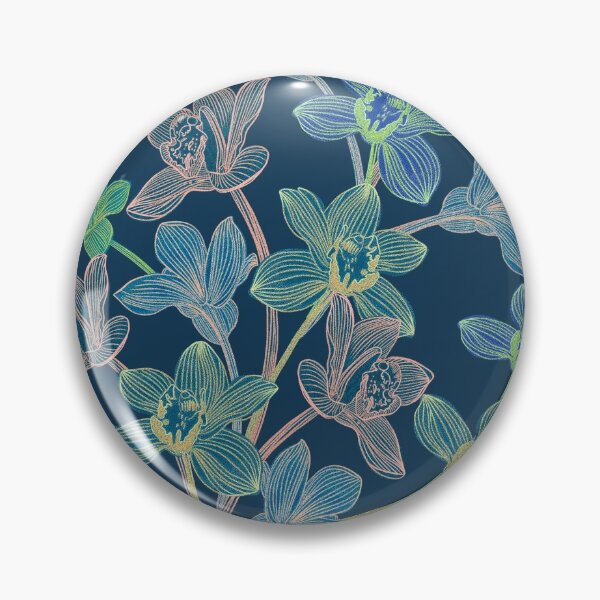Item preview,  tropical pattern with yellow and green and blue exotic foliage with acid orchids on blue background designed and sold by ANAKOTO.