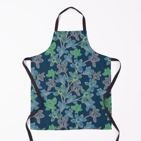 Item preview, tropical pattern with yellow and green and blue exotic foliage with acid orchids on blue background designed and sold by ANAKOTO.