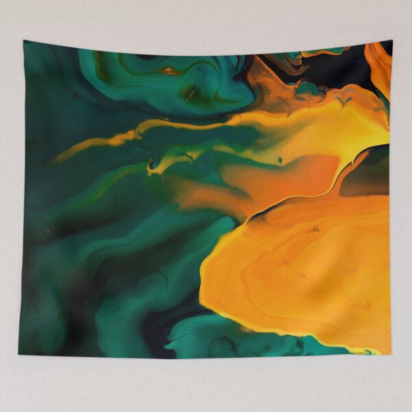 Item preview, Indigo Green and Orange Liquid Marble Texture - Marble Abstract Art designed and sold by SoccaTamam.