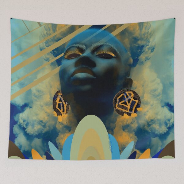 Item preview, In the clouds digital art yellow beige blue designed and sold by Susanne Margarete Lutz.