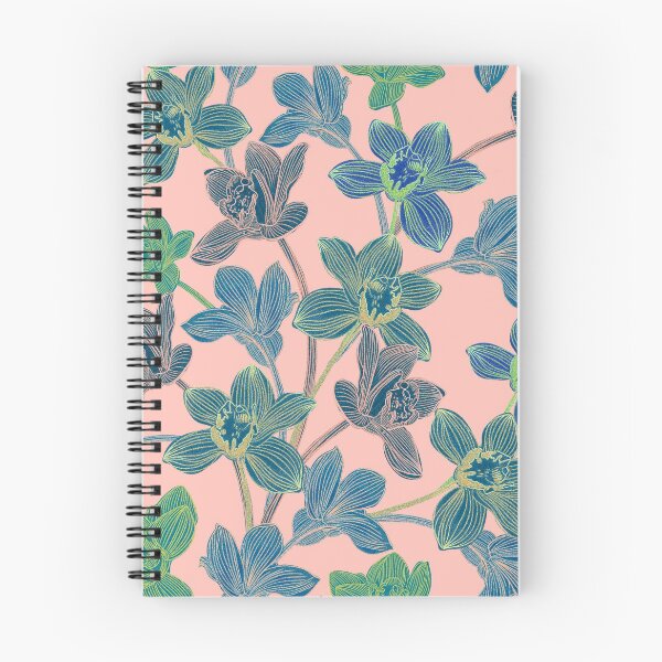 Item preview,  tropical pattern with yellow and green and blue exotic foliage with acid orchids on pink background designed and sold by ANAKOTO.