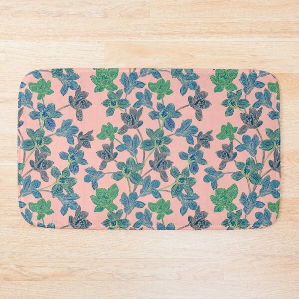 Item preview,  tropical pattern with yellow and green and blue exotic foliage with acid orchids on pink background designed and sold by ANAKOTO.