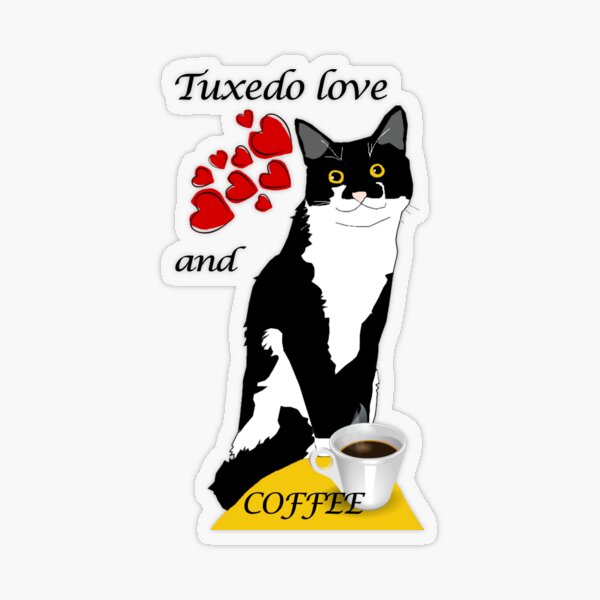 Cute Tuxedo Cat love and Coffee Because murder is wrong Transparent Sticker