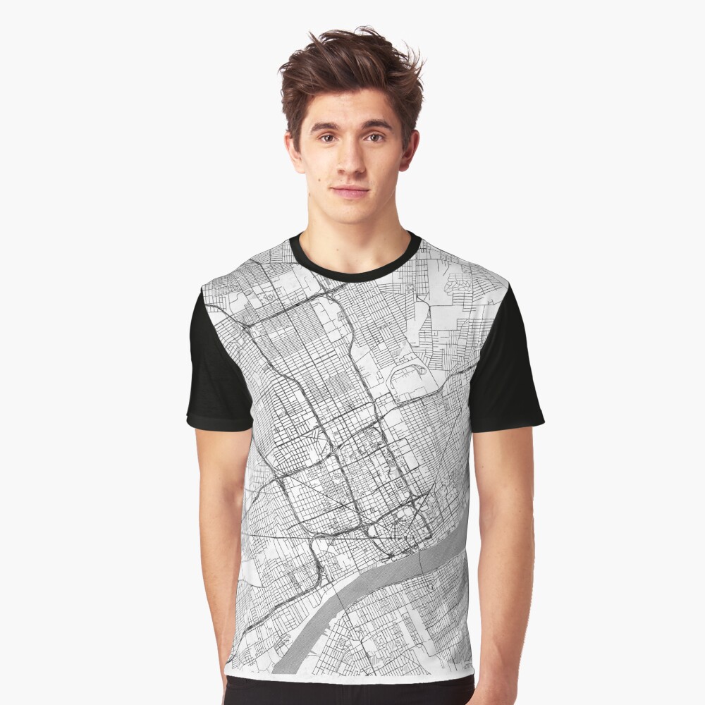 Detroit Map Line Graphic T-Shirt