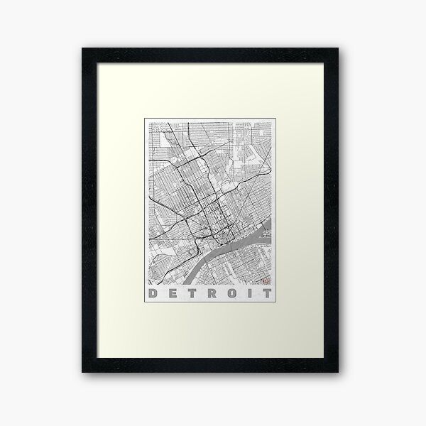Detroit Map Line Framed Art Print