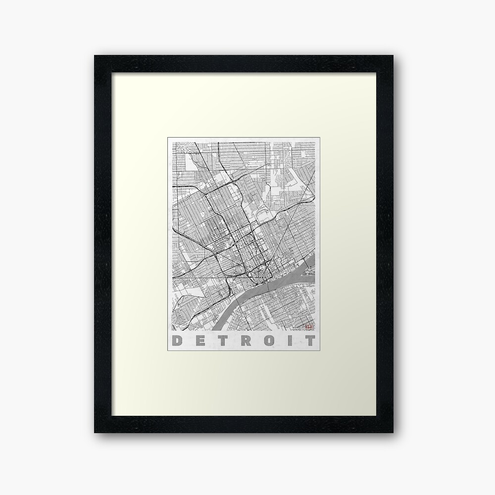 Detroit Map Line Framed Art Print