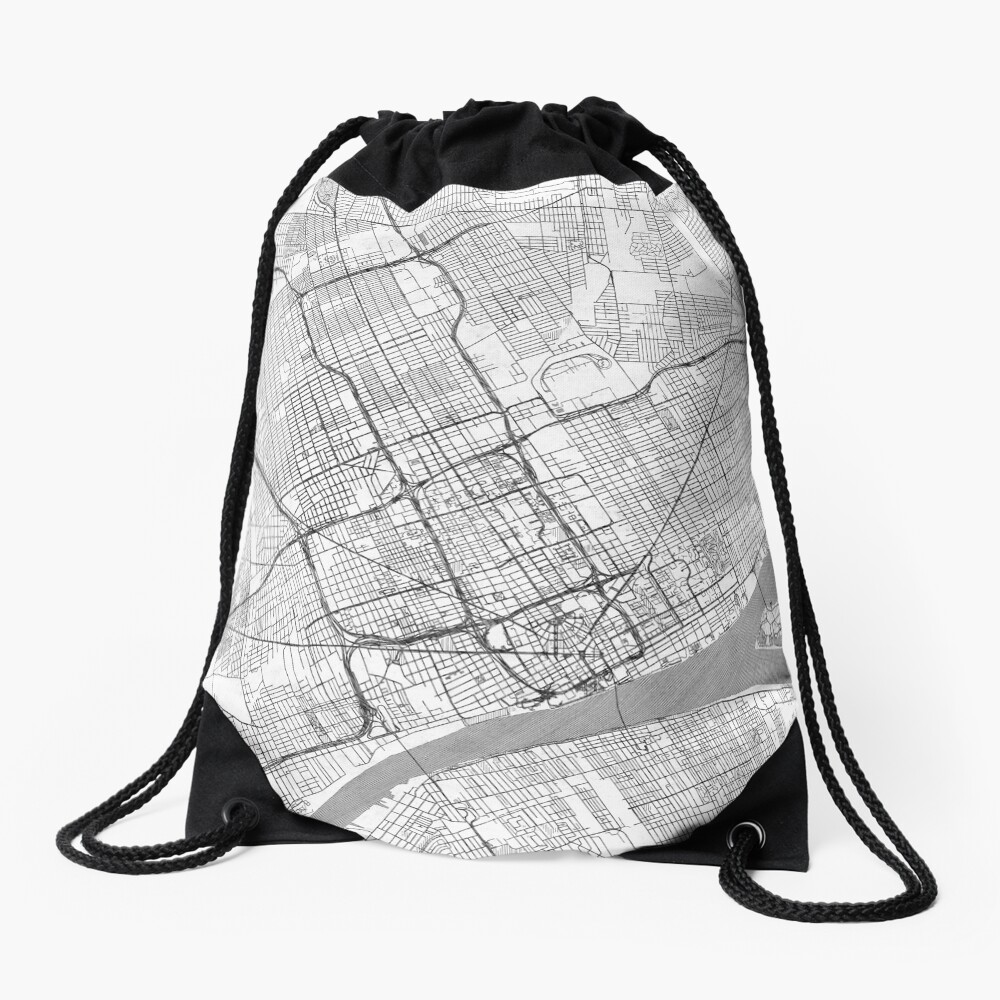 Detroit Map Line Drawstring Bag