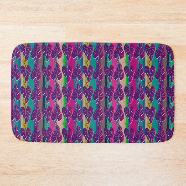 Item preview, Moody tropical leaves with a colourful striped background designed and sold by sueshormanart.