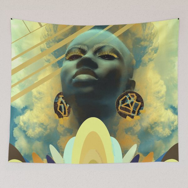 Artikelvorschau, In den Wolken Digitale Kunst Ocker Hellgelb Blau entworfen und verkauft von Susanne Margarete Lutz.